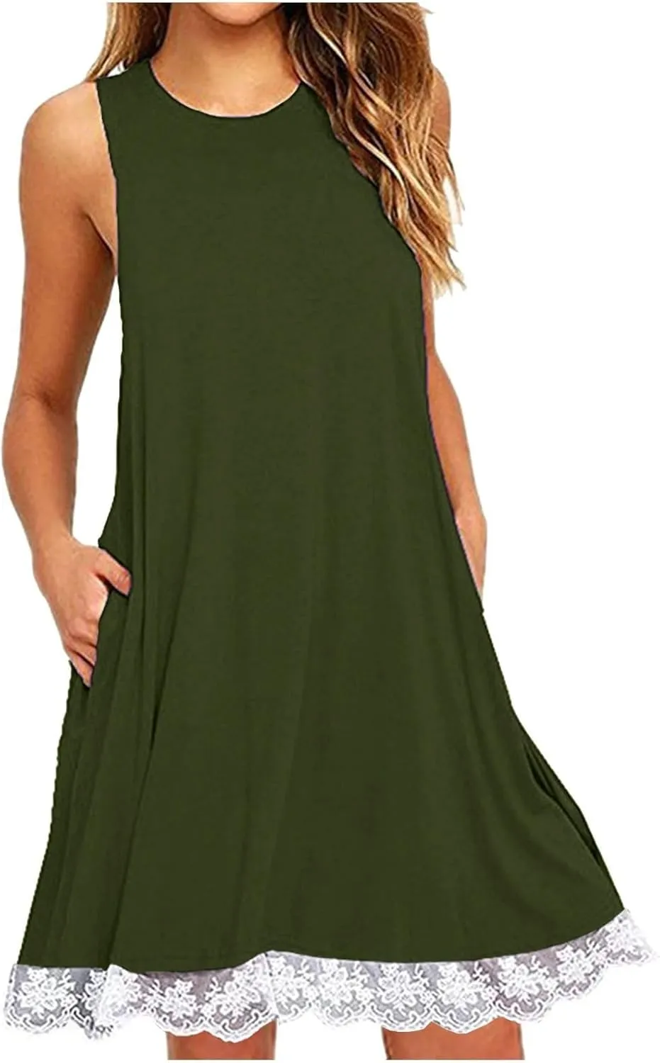 ZYXTIM Sundresses for Women 2024 Sleeveless Summer Dresses Casual Beach Dress Lace Hem Ruffle Tiered Tank Dress with Pockets